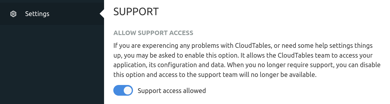 Support access location